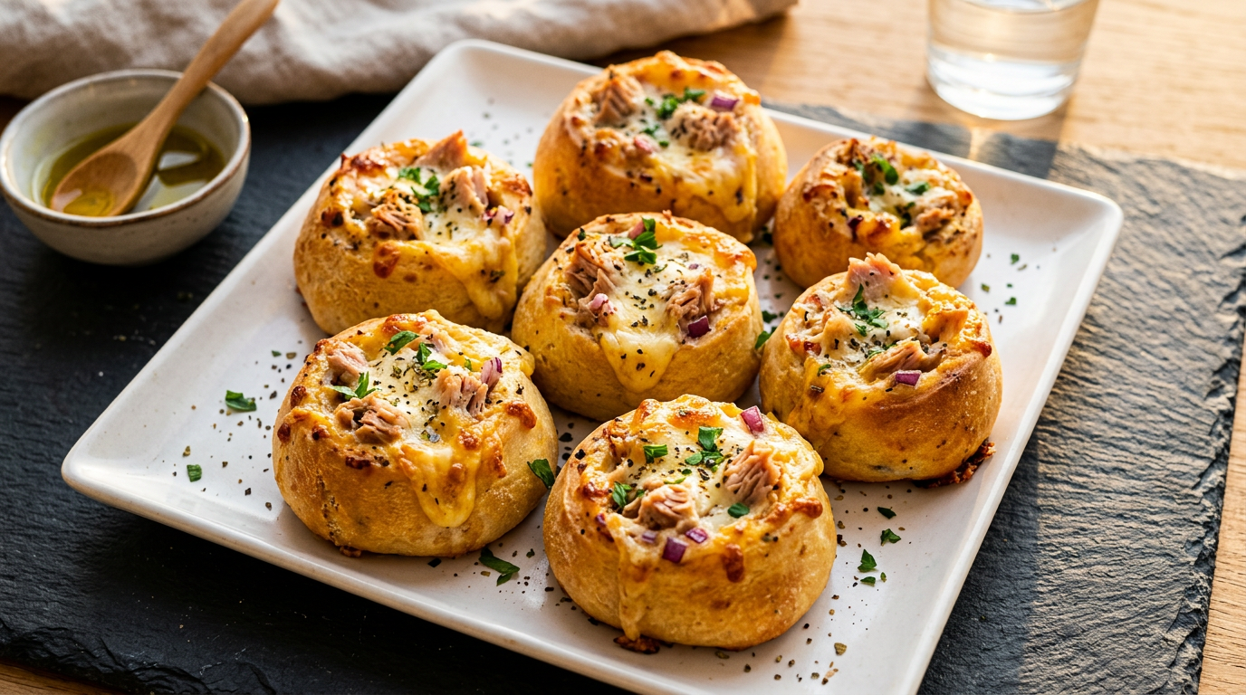 Pizzabrötchen mit Käse und Thunfisch