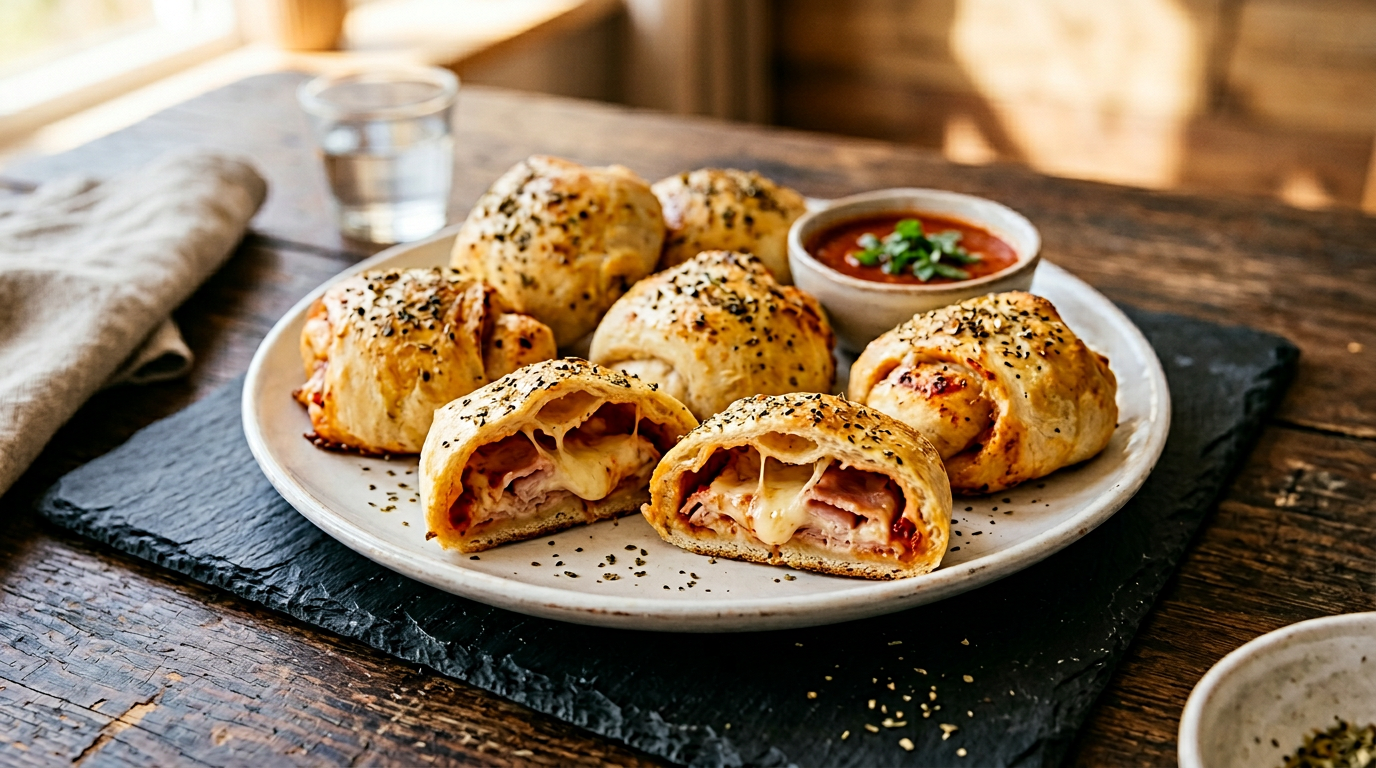 Pizzabrötchen mit Käse und Putenschinken