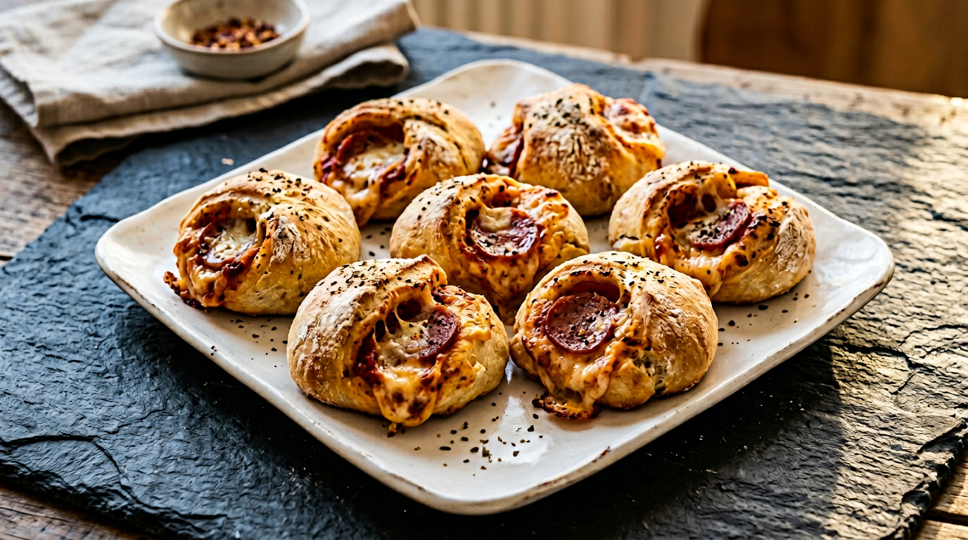 Pizzabrötchen mit Käse und Salami